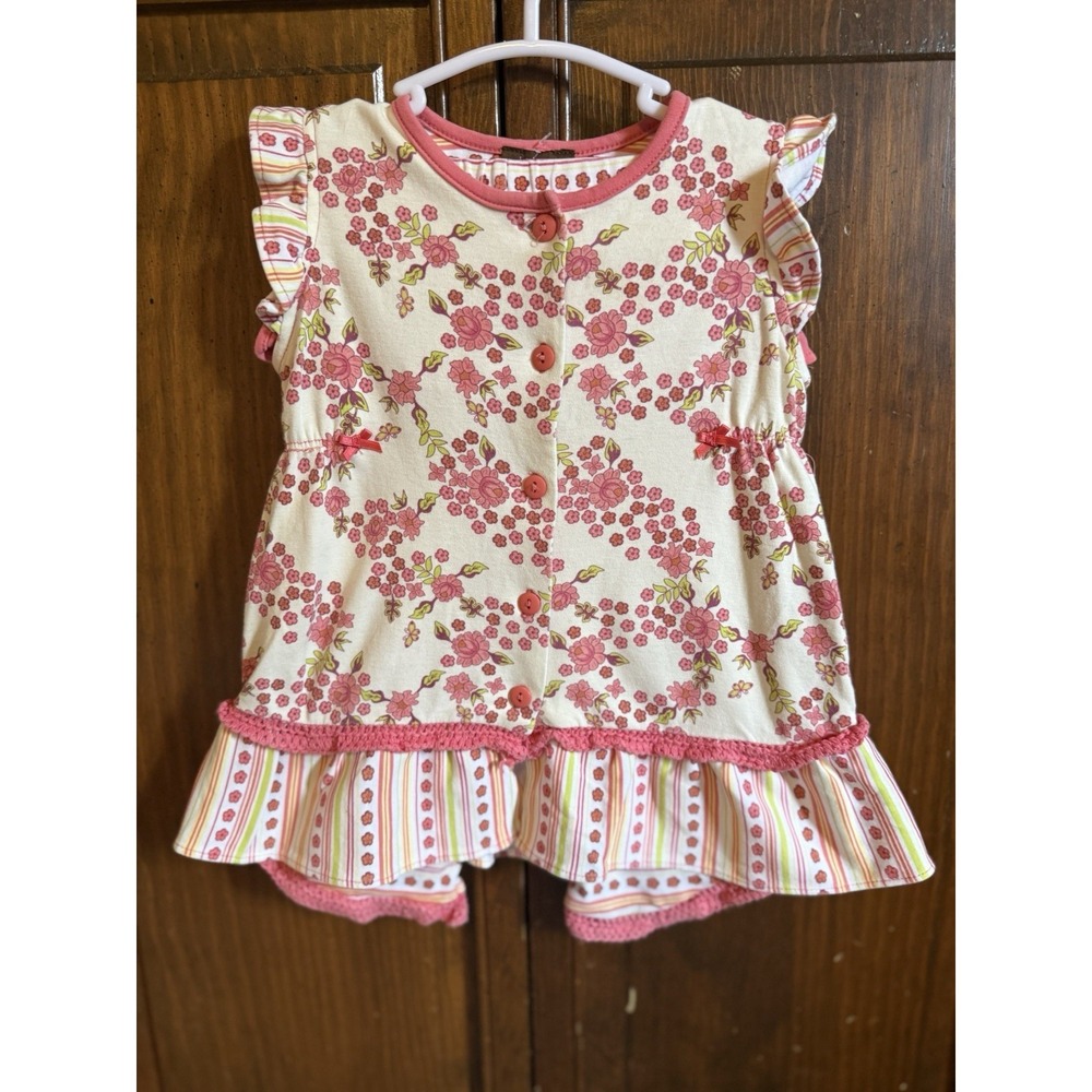RabbitMoon 18M-24M Adorable Two Piece Set With A Cute Pink Ruffle Top & Pants